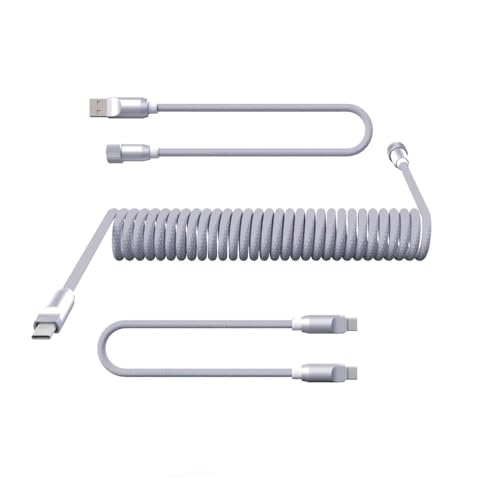 ONEofZERO Pro Modular USB-C Keyboard Cable - Premium Coiled Cable with Detachable Aluminum USB-C Aviators, PD 60W USB-A to USB-C, Haze by ONEofZERO - Used condition - CA$41.79