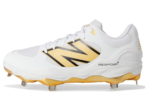 New Balance New Balance Men's Fresh Foam X 3000 V7 Baseball Shoe, White/Metallic Gold/Thunder, 12 M