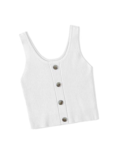 Image of Girls Button Up Tank Top Sleeveless Kids Cute Knit Sweater Vest School Trendy Strap Camisole Undershirt Knitwear