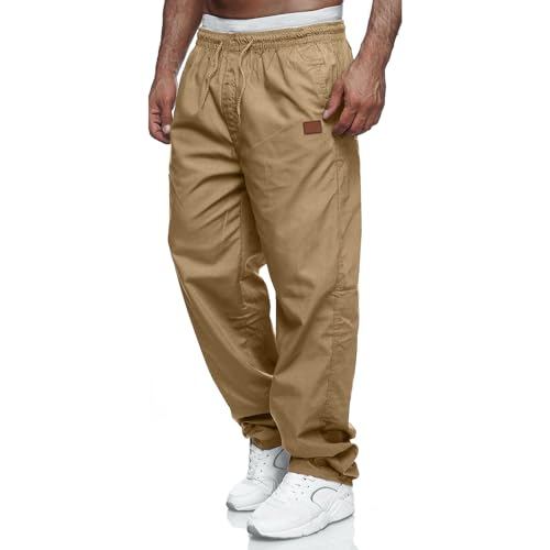 Herren Cargohose Chino Hose Herren Jogginghose Casual Freizeithose Elastische Taille Kordelzu Outdoor Hosen Khaki M