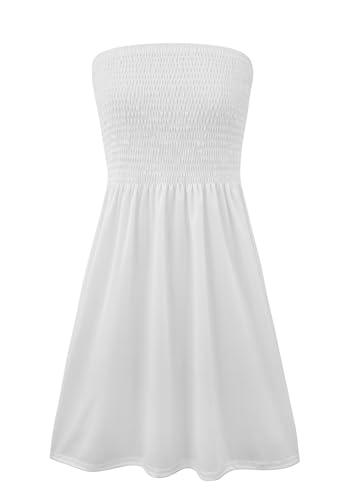 Image of Zyyfly Strapless Dress for Women Summer Beach Boho Smocked Tube Top Dress
