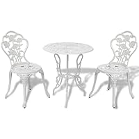 Tonture 3-Piece Bistro Set Made of Weatherproof Cast Aluminium, White, for Garden, Balcony, Patio, Romantic Floral Pattern, Sturdy Cast Iron Legs, Seating Set