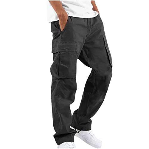 Pantalones tejidos para hombre con múltiples bolsillos, pantalones cargo de pierna recta para hombre, pantalones casuales duraderos, pantalones térmicos de color sólido, pantalones con forro polar