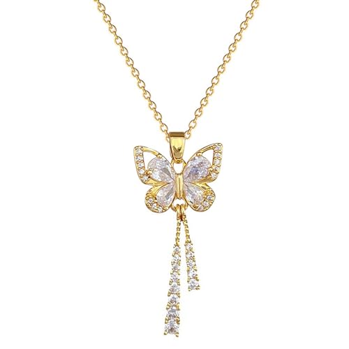 Caimeytie Collier avec Pendentif Papillon doré avec zircone cubique Blanc - Collier en Acier Inoxydable - Cadeau pour Femme - Cadeau pour mère - Cadeau pour Fille