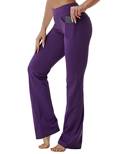 Image of BUBBLELIME 29 inch /31 inch /33 inch /35 inch /37 inch Women High Waist Bootlegs Yoga Pants Tummy Control Bootcut Workout Flared Out Pockets