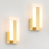 Joosenhouse Modern LED Wall Sconce Set of 2, Brass Warm White Light Wall Sconce 3000K, Hardwired Up and Down Wall Mount Light for Hallway, Bedroom, Study, Living Room Indoor Wall Light