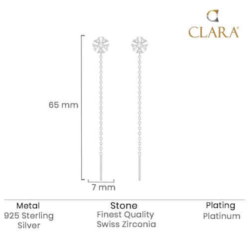 Image of CLARA 925 Sterling Silver Drop Earrings | Platinum Plated | Daily Wear |Gift for Women and Girls