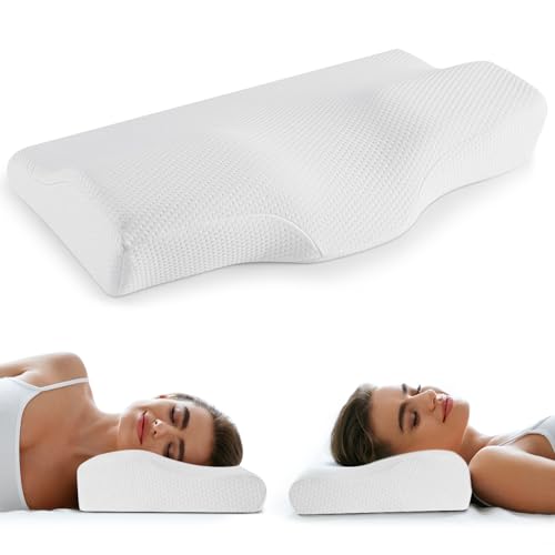Cervical Pillow for Neck Pain Relief, Ergonomic Memory Foam Neck Pillows for Sleeping with Washable Pillowcase, Contour Orthopedic Neck Support Pillow for Side Back Stomach Sleeper (Pure White)