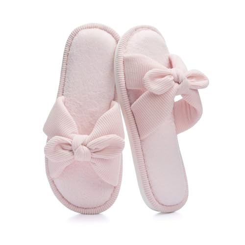 NineCiFun Womens Bow Slippers Memory Foam Open-toe Crossbands Indoor House Slides Summer Home Bedroom Shoes for Women Pink Size 7 8