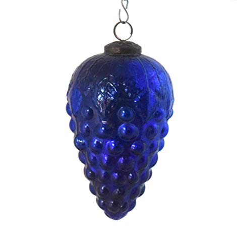 Global Art Blue Grape Shape Christmas Ball Beautiful Christmas Tree Hanging Ball German Style Glass kugel Pack of 1 Farm/barn House Decorative (Large, Blue)