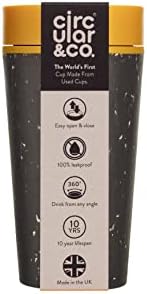 Circular and Co Leakproof Reusable Coffee Cup 12oz/340ml - The World's First Travel Mug Made from Recycled Coffee Cups, 100% Leak-Proof, Sustainable & Insulated (Black & Electric Mustard)