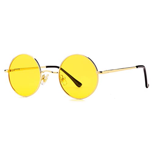 Gleyemor Polarized Round Sunglasses For Men Women Hippie Small Circle Glasses Red Yellow Lenses (Gold/Clear Yellow) #TOP1