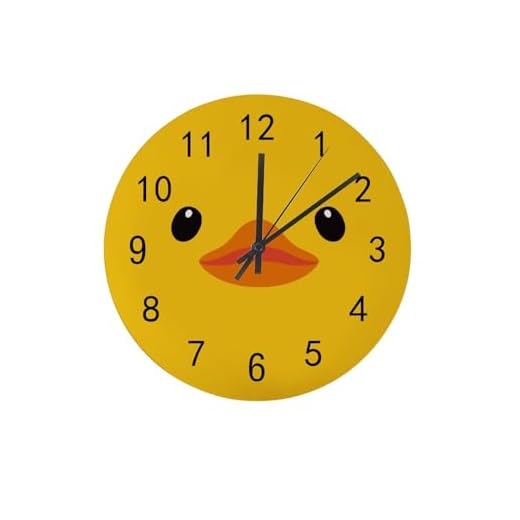 Wood Wall Clock for Living Room Decor Cute Cartoon Yellow Duck 11.8 Inch Silent Non-Ticking Hanging Round Desk Clocks Battery Operated Easy to Read Bathroom Kitchen Office