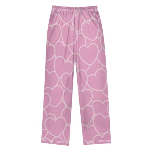 Pink with Heart Boys Pants Boys Athletic Pants Long Pant for Boywith Pockets Wide-Leg Size 6-14Y2