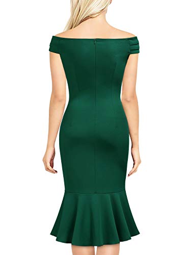 image for Knitee Women's Off Shoulder V-Neck Ruffle Pleat Waist Bodycon Evening 
