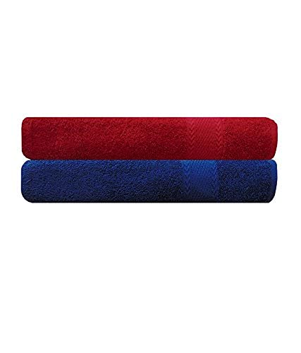 Akin Royal Red & Blue Cotton Bath Towel - Set of 2