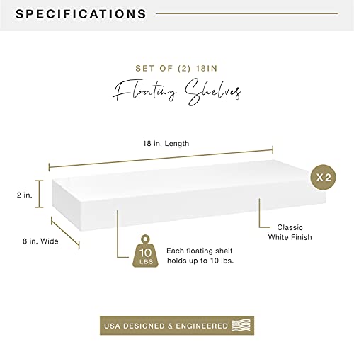 Mcs Floating Shelf, Room Decor Wooden Shelf, White, 18 X 8 Inch, Set Of 2 #TOP2