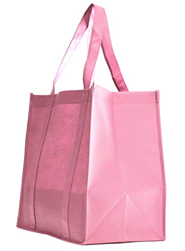 Gift Expressions Grocery Tote Bag | 10 Pack | Pink | Large Gift Reusable Eco Friendly Stand Up Bottom, Recyclable Non-Woven Shopping Bags #TOP4