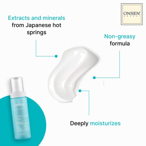 Onsen Secret Clean & Clear Face Toner - Balancing & Replenishing Astringent Daily Perfecting & Revitalizing Toner W/ Witch Hazel, Aloe Vera, Green Tea, Alcohol-Free, Skin Care Toner For Face, 5.07 Fl Oz #TOP4