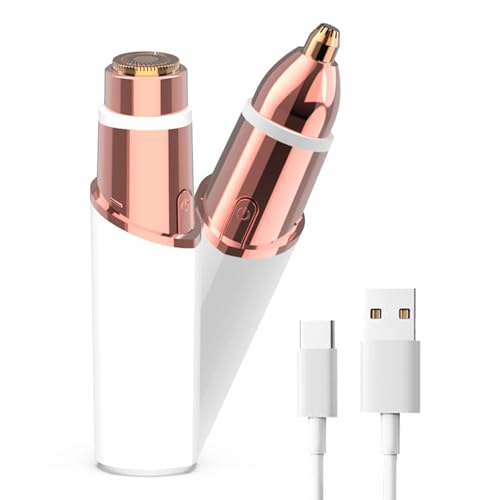 Deeberger Recortadora de vello facial 2 en 1 para mujer, afeitadora de cejas con cabezales de repuesto, maquinilla de afeitar facial indolora