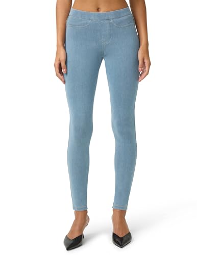 No nonsense Women's Classic Denim Leggings with Real Back Pockets, Elastic Waist, High Waisted - Stretchy & Trendy Jeans - Light Denim - 3X