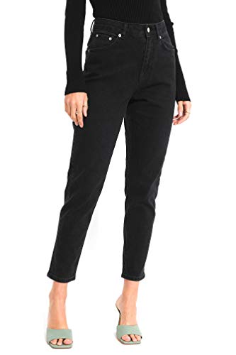NA-KD Damen Comfort Mom Jeans, Schwarz, D 38 / 38 EU