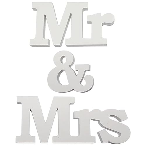 Décoration de Mariage,Mr & Mrs Signe,Mr & Mrs Lettre en Bois,Mr et Mrs Table Maison Cadeau Mariage,Mr&Mrs Lettre en Bois Blanc 3D