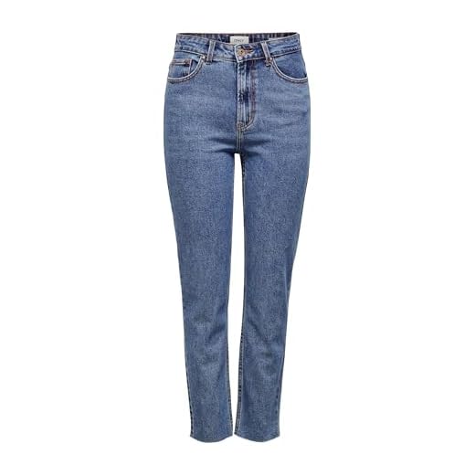 ONLY Damen Straight Jeans onlEMILY HW ST RAW JNS DB MAE 0005 NOOS, Blau (Dark Blue Denim), W30/L30 (Herstellergröße: 30)