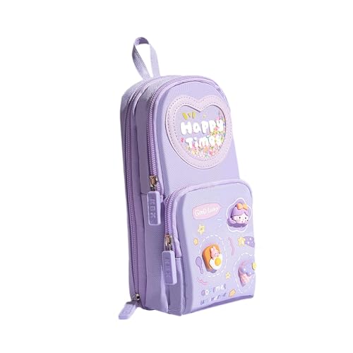 FLCPJGV Estuche de lápices con diseño Funcional para Almacenamiento Escolar y Oficina, Púrpura Y Niña, Universal