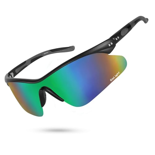 GoLight Polarized Sports Sunglasses for Men and Women – UV400 Protection Shades, Anti-Glare, Lightweight Frame with Durable Riveted Hinges, Great for Driving Fishing, Running, Cycling. (Green Revo)