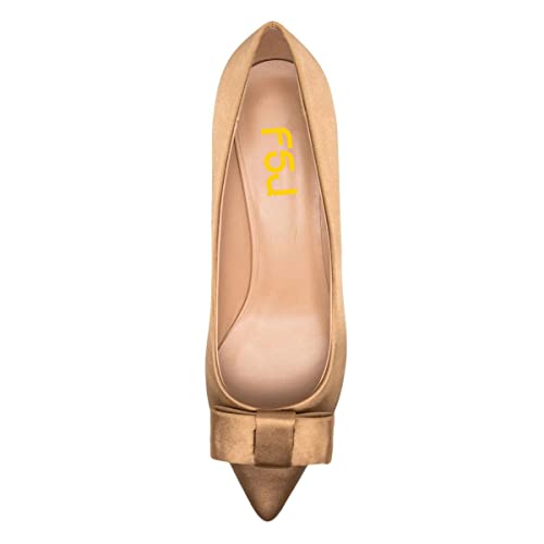 FSJ Women Comfy Pointed Toe Bows Pumps Kitten Heel Slip On Party Dress Office Daily Ladies Shoes Size 4-15 US4