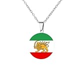 kkjoy Collar con Emblema y Bandera de Irán de Acero Inoxidable Unisex Colgante Patriótico joyería con León Persa y Sol para Mujer Hombre(Forma Redonda - Bandera y Emblema de Irán 3, Plata)