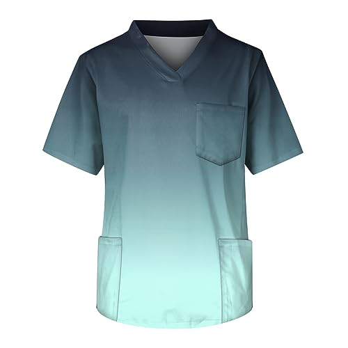 Men's Fit Gradient Color Scrub Tops Plus Size V-Neck Short Sleeve Funny Medical Workwear with 3 Pocket S-5XL