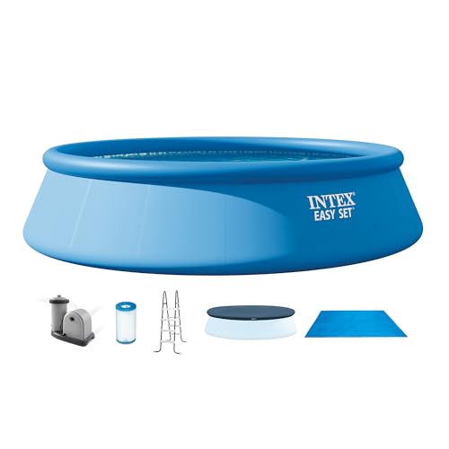 INTEX Easy Set 18 ft x 48in Above Ground Pool Set, Round Inflatable Swimming Pool with 1500 GPH Cartridge Filter Pump, Ladder, Cover, & Ground Cloth