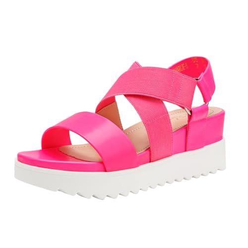 DREAM PAIRS Women’s Open Toe Ankle Strap Platform Wedge Sandals 8.5 Neon/Pink