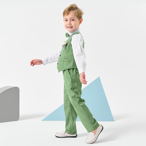 Image of Volunboy Baby Boys Formal Wedding Ring Bearer Outfits Toddler Gentleman Bowtie Vest Guest Suits Dress Shirt Pants Set