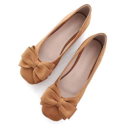 Hee grand Bow-Knot Ballet Flats Womens Square Toe Flat Shoes Suede Dress Shoes Casual Light Weight Slip-On Loafers3