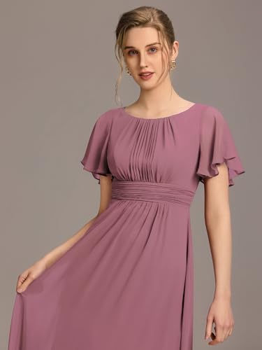 Image of Ever-Pretty Women's Spring Elegant Round Neck Short Sleeve Chiffon Empire Waist Floor Length Formal Dresses Bridesmaid Dress