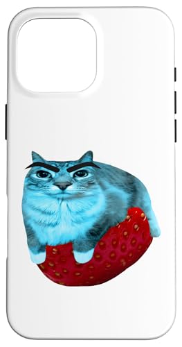 Coque pour iPhone 16 Pro Max Fraise Pastèque Chat Silly Cat Meme