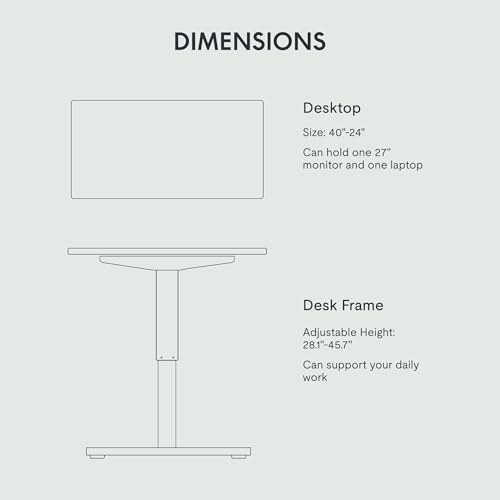 FLEXISPOT EN1 One-Piece Standing Desk, 40 x 24 Inches Large Height Adjustable Desk, Electric Sit Stand Desk Home Office Table Computer Workstation (White Frame + Black Desktop, 2 Packages)