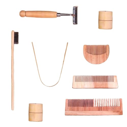 MODEFE Natural Bamboo Grooming Kit For Men, Set of 8 (1 Shaving Razor with stand, 1 toothbrush with stand, 1 tongue cleaner and 3 Comb) (B0CW9DC5C4) Amazon Price History, Amazon Price Tracker