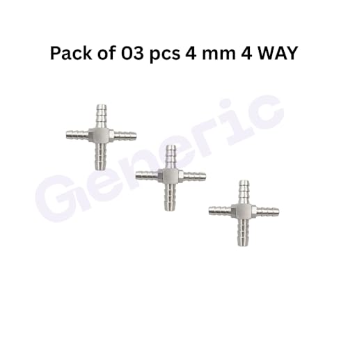 Image of Dental Chair Parts 4mm 4-Way Joint (Pack of 3) | Brass Connector for Dental Unit Water Pipe | Durable & Lightweight