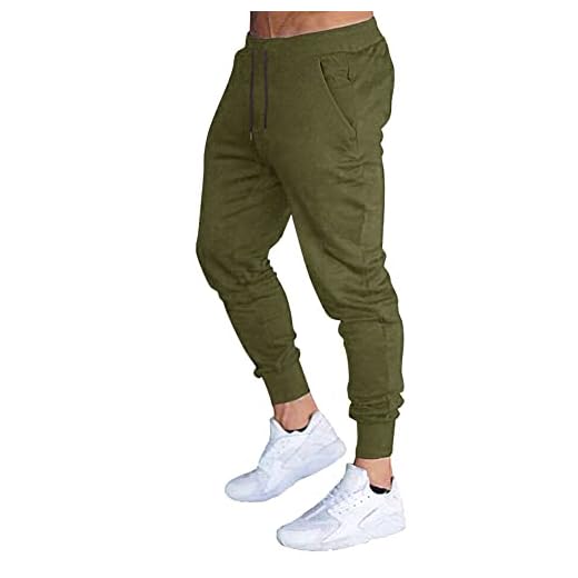 BUXKR Men's Slim Joggers Workout Pants for Gym Running and Bodybuilding Athletic Bottom Sweatpants with Deep Pockets,Army Green,L