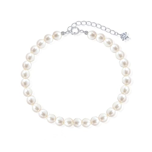 White Pearl Bracelet for Women made with Swarovski pearls and Sterling Silver 925 bracelet with Cubic Zirconia 5mm White Bracelets Ideal gift for Women Wedding Jewerly summer jewelry