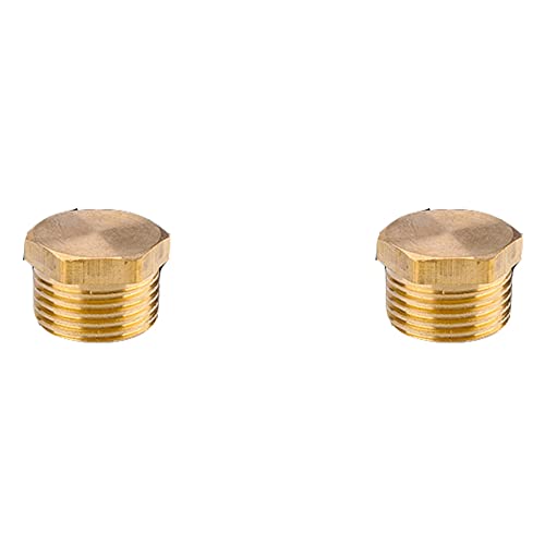 3/8-Inch Brass Compression Cap Stop Valve Cap,Brass Compression Fitting,Water Pipe Plug Brass Cap Male Threaded(Pack of 2)