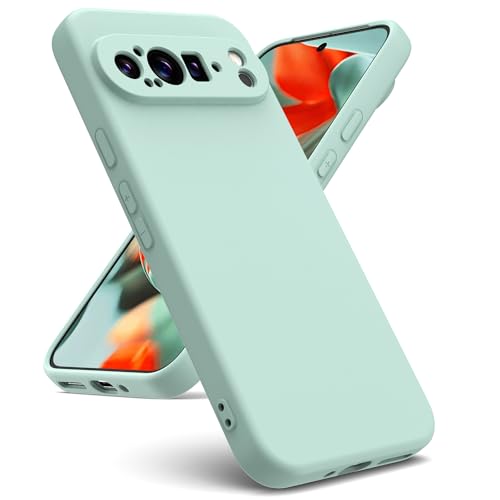 Oududianzi - Cover Compatibile con Google Pixel 9 Pro XL [Cover in Silicone Liquido] [Interno in Microfibra] Gomma Gel di Silicone Liquida Antiurto Custodia Cover - Menta
