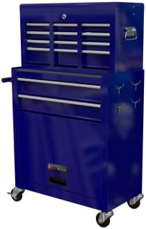 pouseayar 8 Drawer Rolling Tool Chest with Wheels, High Capacity Tool Storage Cabinet & Tool Box Cart, Lockable Rolling Tool Chest with Drawers, Toolbox Organizer for Garage Warehouse Workshop - Blue