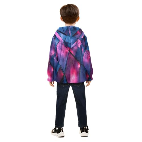 Blue Geometric Triangles Toddler Fleece Jacket Girl Boys Hooded Fleece Jacket Coat Warm Outwear Zip-up 3-10T4
