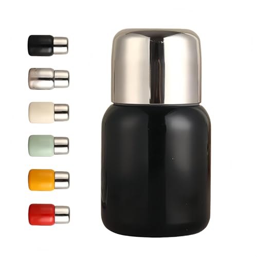 11oz Compact Insulated Water Bottle - Mini Vacuum Stainless Steel Coffee Flask with Pop-up Lid & Tea Strainer, Portable Leakproof Travel Mug (Black)