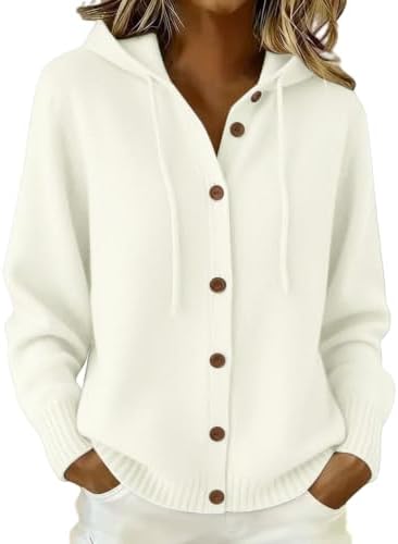 Womens Hooded Knit Cardigan Sweater Button Up Drawstring Hoodies ...